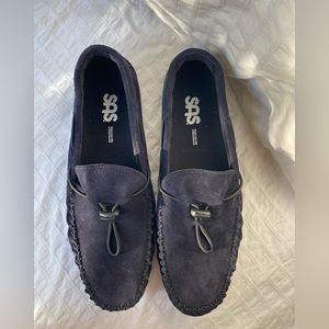 SAS Running Late-X Slip on loafer- navy leather- womens 9N